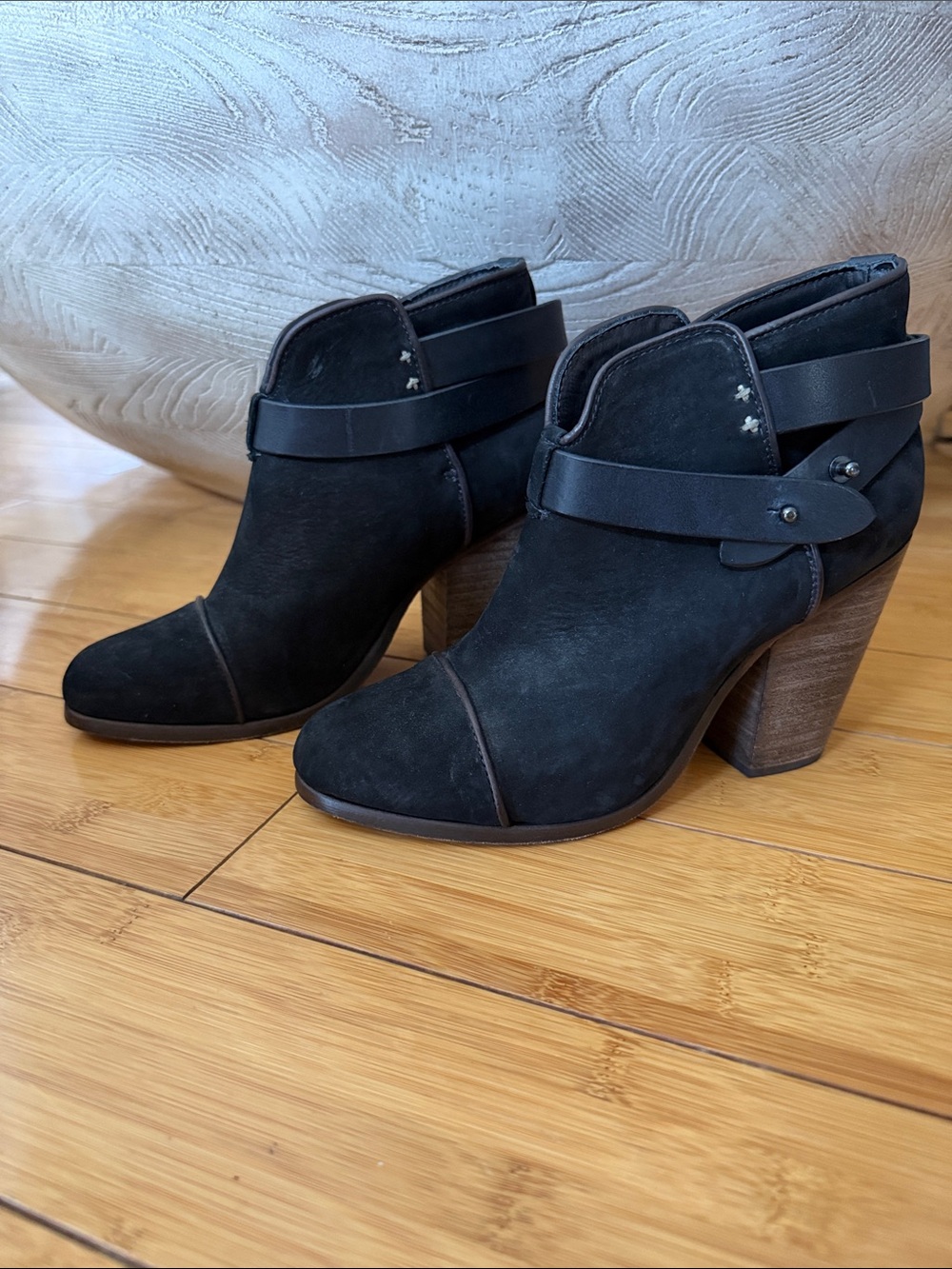 Rag and Bone Black Suede Women’s Ankle Booties with Stacked 3.5” Heel